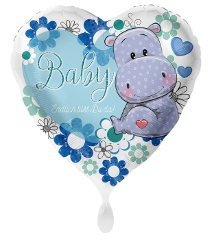 Folienballon - Endlich bist du da! Baby, Nilpferd - ø 43cm